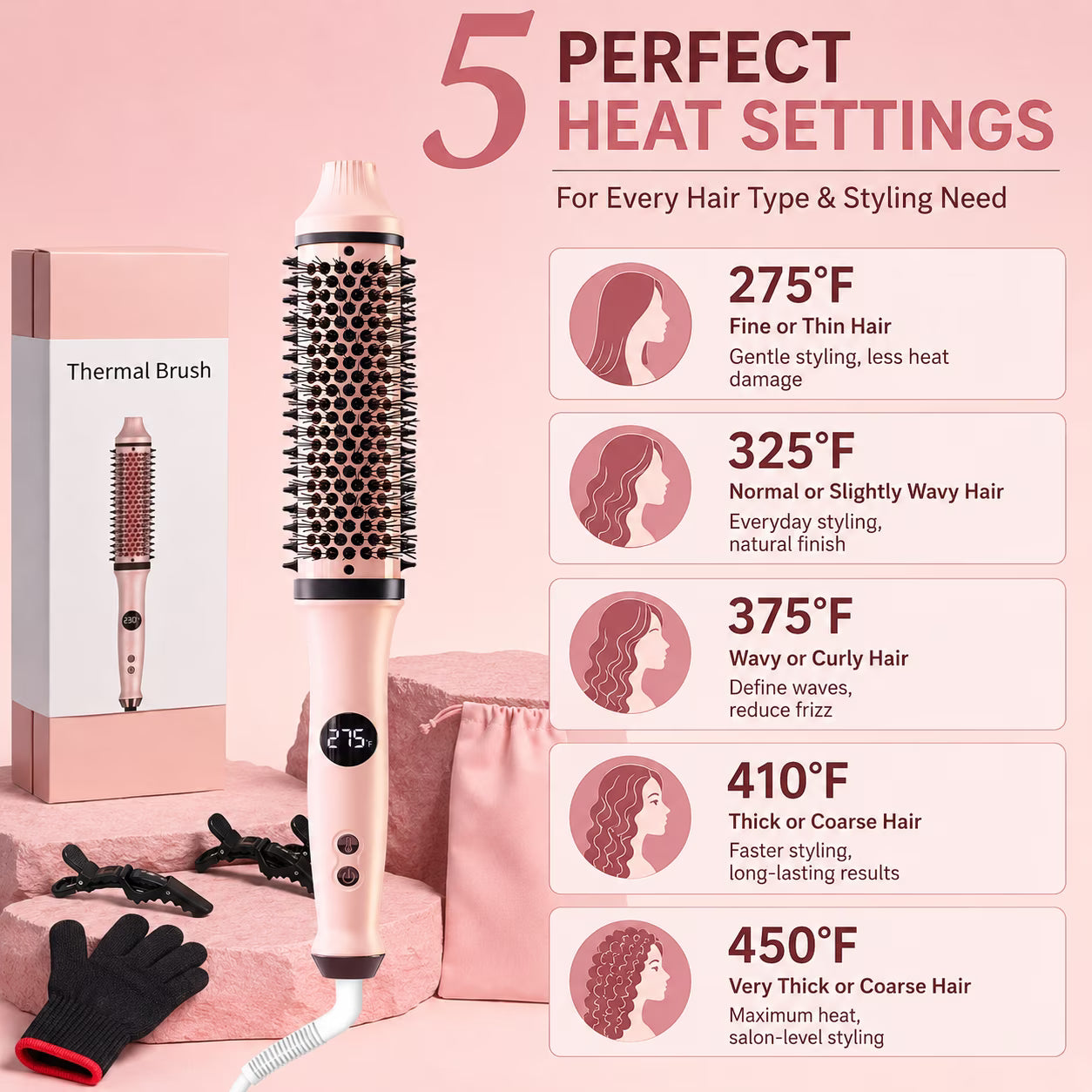 BRBR 1.7" Infrared Heated Round Thermal Brush – 30s Fast Heating, Negative Ions, Dual Voltage, Non-Blowing Styler for Women, All Hair Types