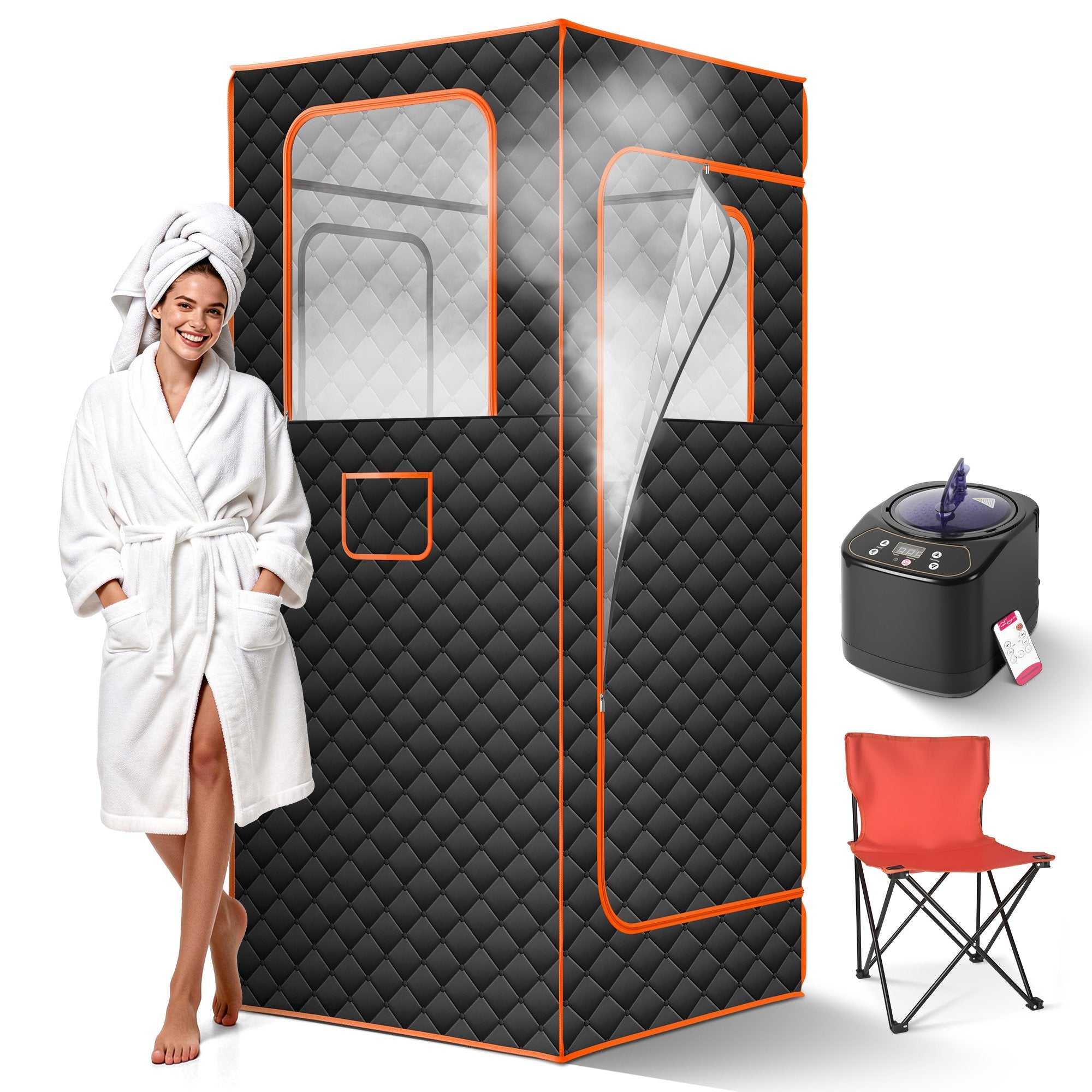 BRBR Portable Steam Sauna, Personal Home Sauna Tent with 3L & 1200W Steamer, Folding Chair, Remote Control, 31"W x 31"D x 70"H