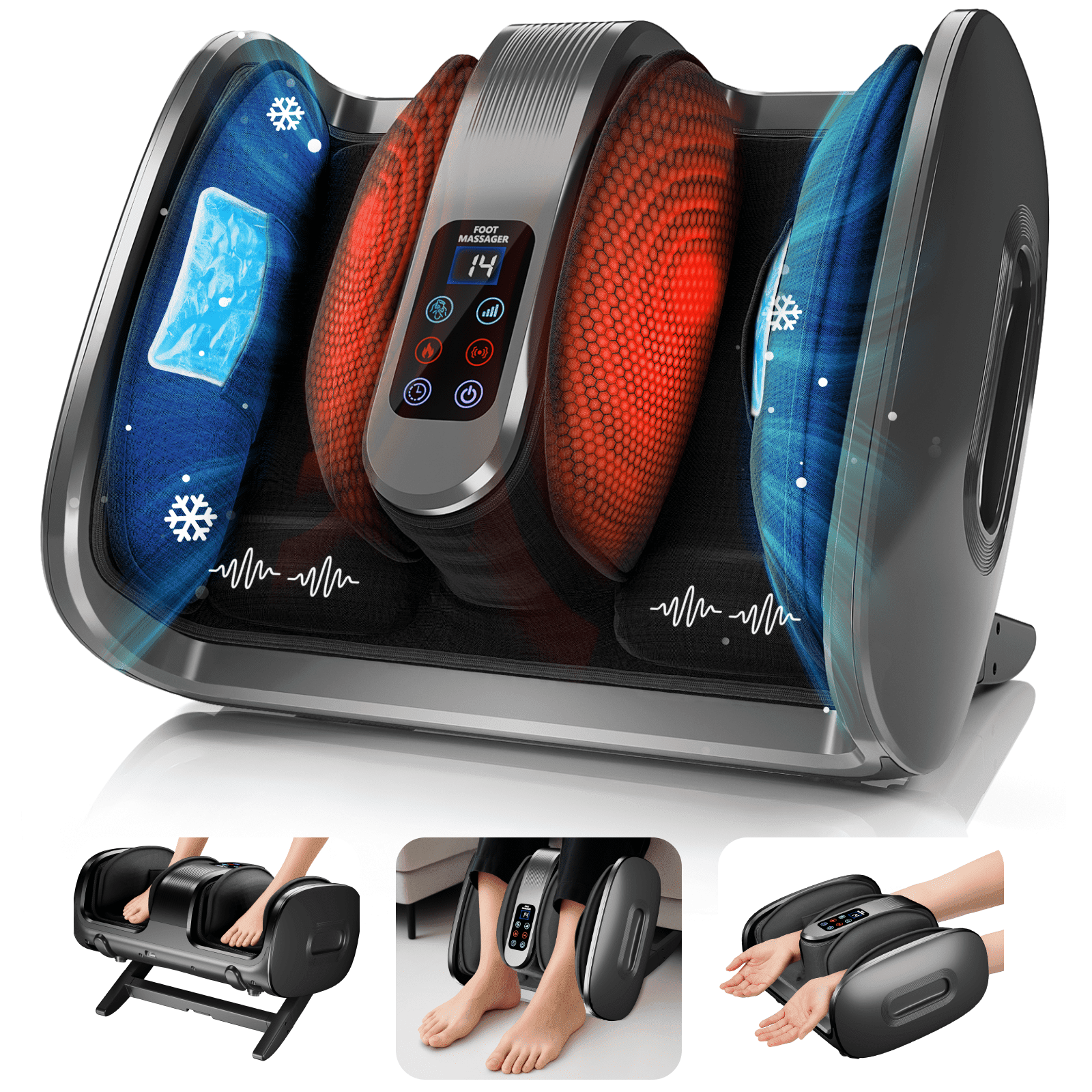Laxodor Foot Massager - 3-in-1 Shiatsu Massager with Heat and Cold Pack - for Ankle, Calf and Plantar Fasciitis, Relax at Home or Desk, FSA HSA Eligible