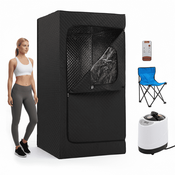 Laxodor Portable Steam Sauna Tent with 9-layer Temperature, Remote control, Folding chair, 70.87" x 35.43" x 35.43", Black