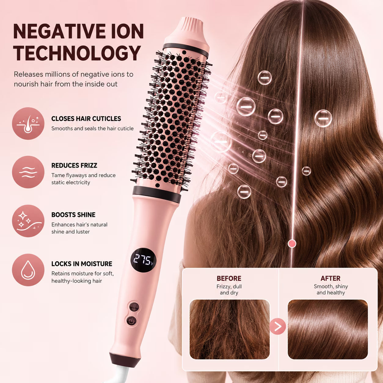 BRBR 1.7" Infrared Heated Round Thermal Brush – 30s Fast Heating, Negative Ions, Dual Voltage, Non-Blowing Styler for Women, All Hair Types